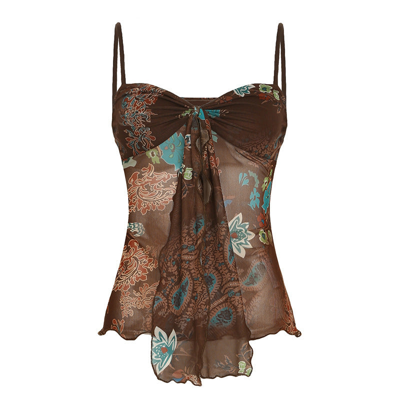 Damen Blumenmuster Spaghetti-Trägertop mit fließendem Design EB