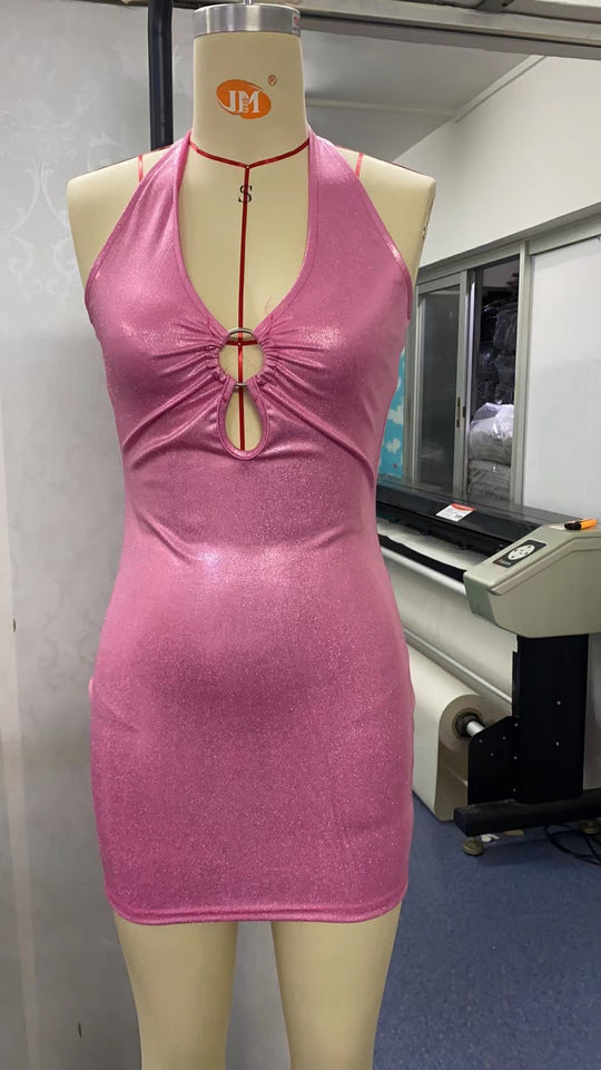 Damen figurbetontes Mini Kleid mit dehnbarem Glitzerstoff EB