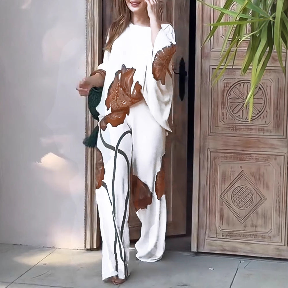 Damen modisches Ensemble mit floralem Design und weitem Schnitt EB