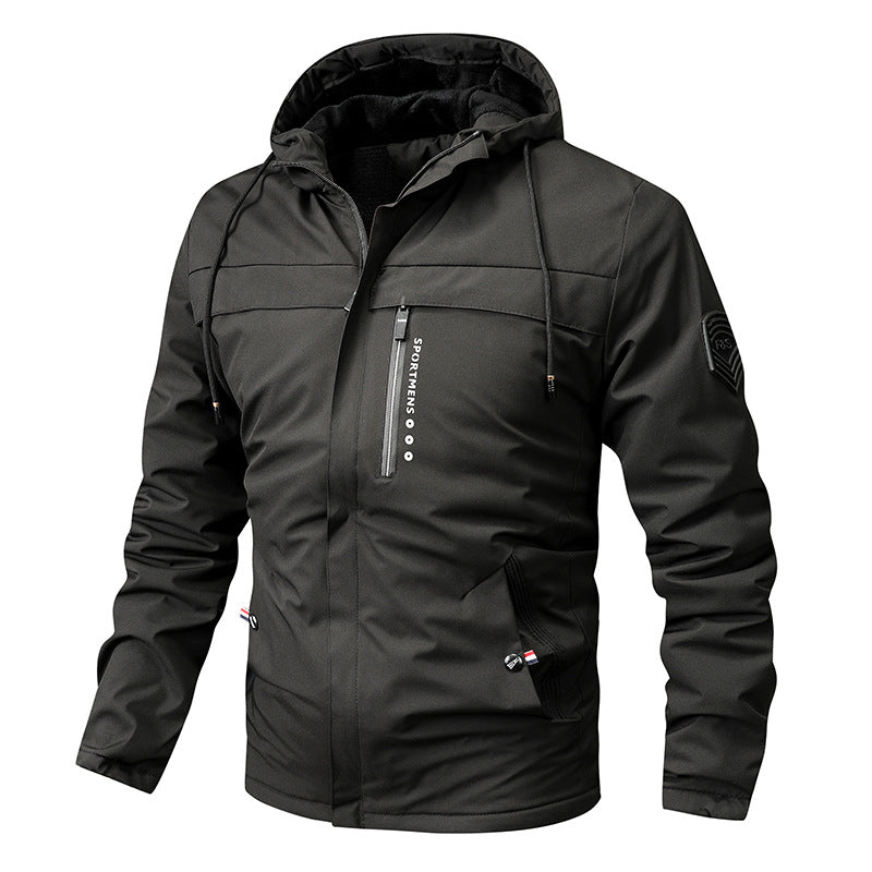 Herren  winddichte Softshelljacke mit verstellbarer Kapuze, Fleece-Innenfutter und verdeckten Reißverschlusstaschen EB