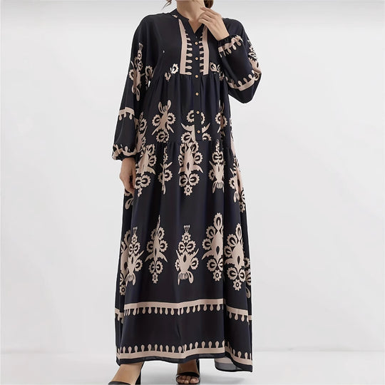Damen Maxikleid mit floralem Design und eleganter Knopfleiste EB