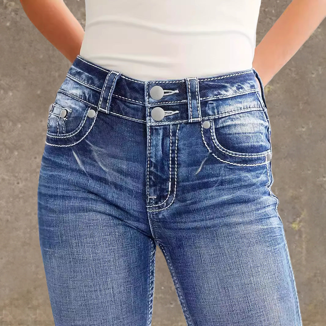 Damen Flared Jeans im Vintage-Stil mit hochgradigem Detail und raffinierten Stickereien EB
