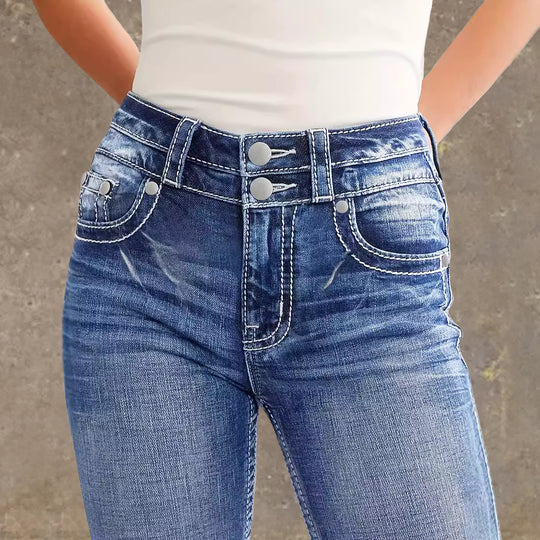 Damen Flared Jeans im Vintage-Stil mit hochgradigem Detail und raffinierten Stickereien EB