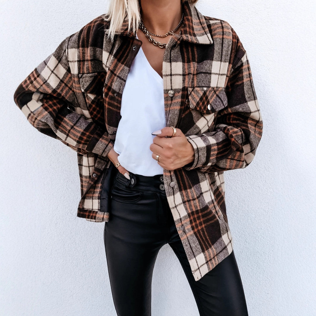 Damen Karierte Overshirtjacke im flauschigen Stoff EB