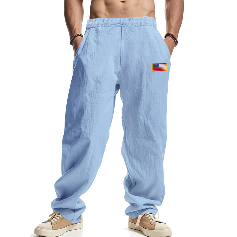 Herren nan lockere Freizeit-Hose mit elastischem Bund, Seitentaschen und Flaggen-Patch EB