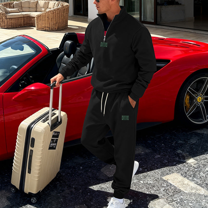 Herren nan komfortables Halbzip-Sweatset mit tapered Jogginghose und elastischem Tunnelzug EB
