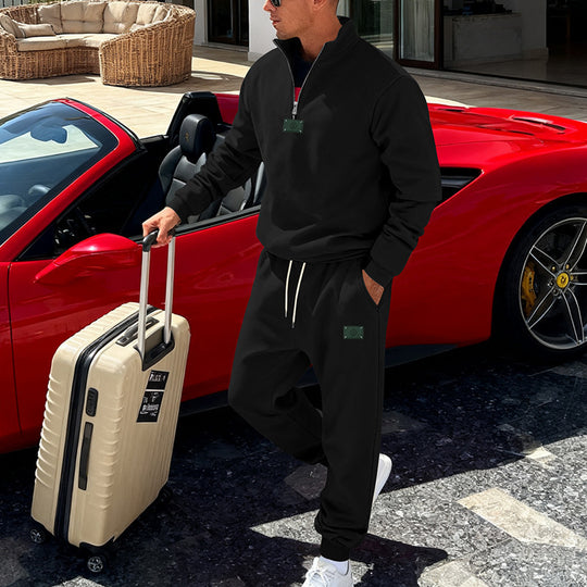 Herren nan komfortables Halbzip-Sweatset mit tapered Jogginghose und elastischem Tunnelzug EB