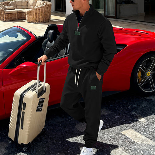 Herren nan komfortables Halbzip-Sweatset mit tapered Jogginghose und elastischem Tunnelzug EB