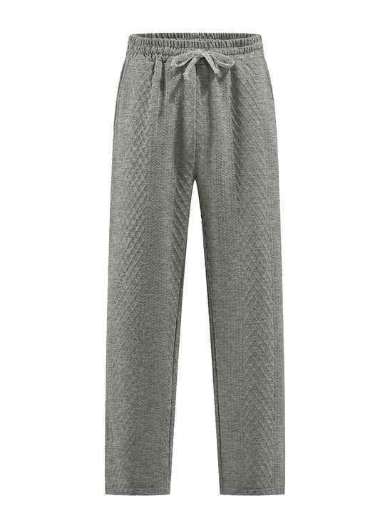 Damen nan komfortable strukturierte Loungehose mit elastischem Kordelbund und geradem Bein EB