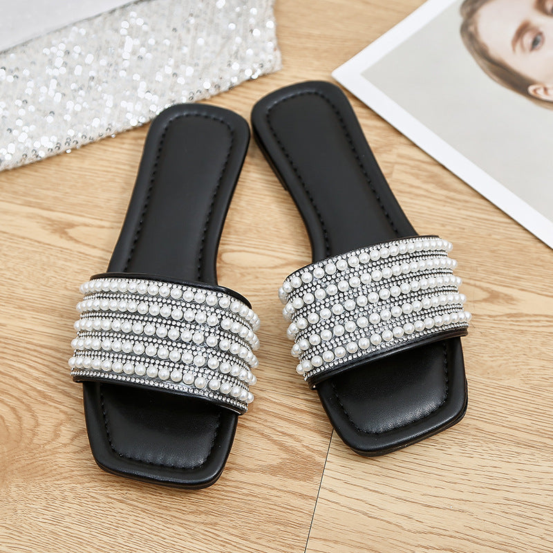Damen Glamouröse Mules mit elegantem Perlenbesatz EB