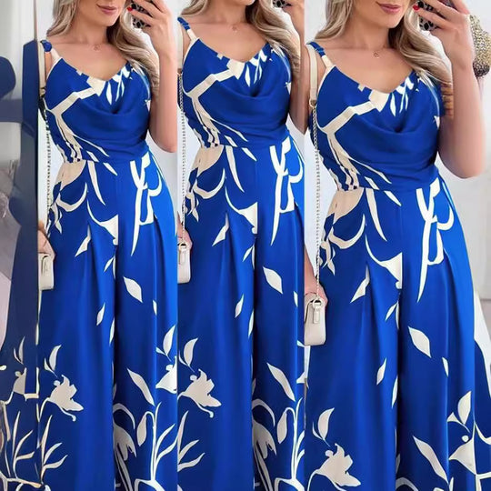 Damen eleganter Jumpsuit mit Casino-Ärmeln und Drapierung EB