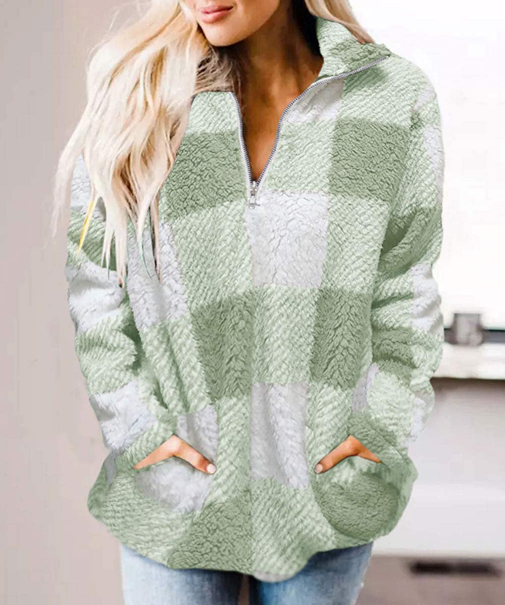 Damen gemütlicher Fleece-Pullover mit hochgeschlossenem Kragen EB