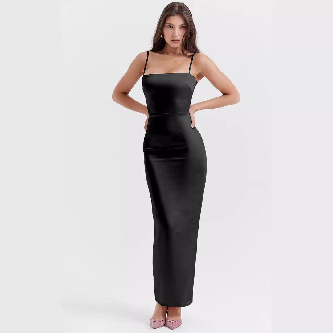 Damen Satin Maxikleid mit schulterfreiem Design und figurschmeichelndem Schnitt EB