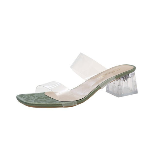 Damen transparente Mules mit blockiertem Acrylabsatz EB