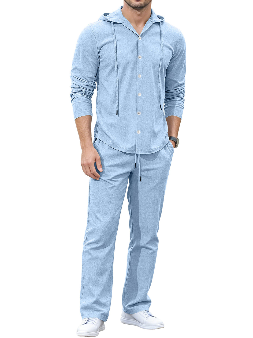 Herren Lässiges Knopf‑Hoodie Lounge‑Set aus Jersey mit Kordelzug und Komfort‑Jogger EB