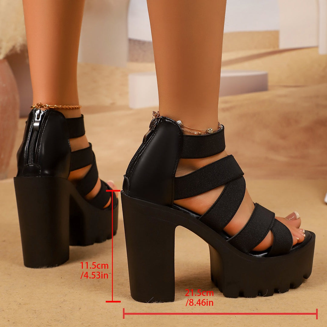 Damen Plateau Sandalen mit elastischen Riemen EB