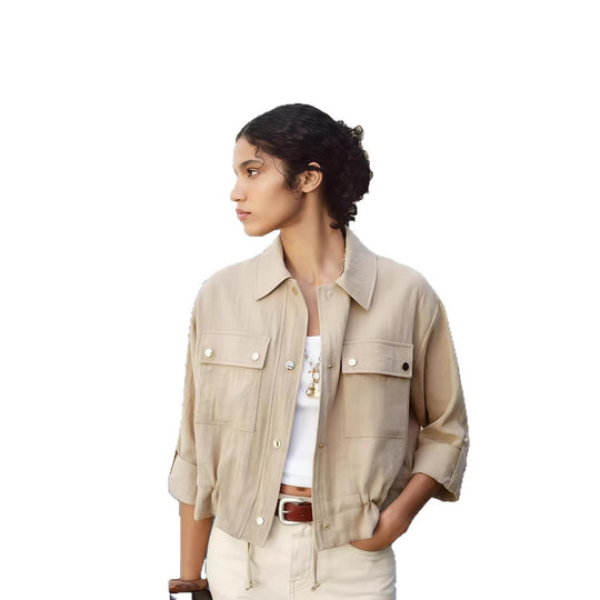 Damen lockere Utility-Jacke mit Taschen EB