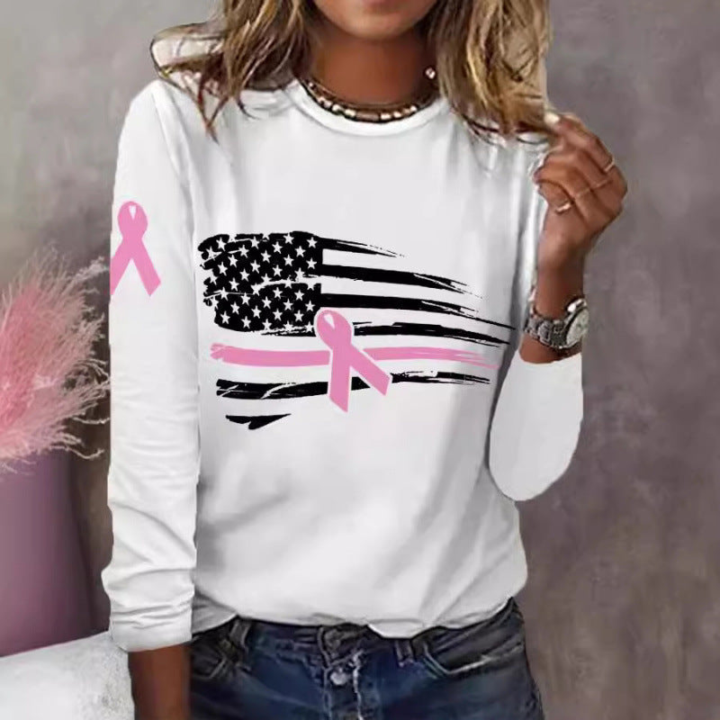 Damen lässiges T-Shirt mit kreativem Flaggen- und Schleifen-Design EB