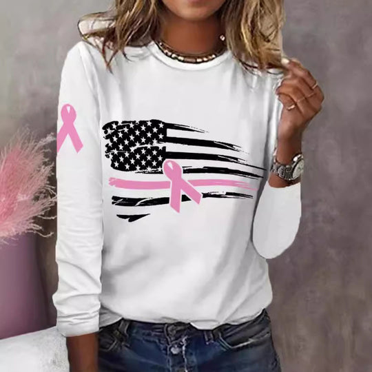 Damen lässiges T-Shirt mit kreativem Flaggen- und Schleifen-Design EB