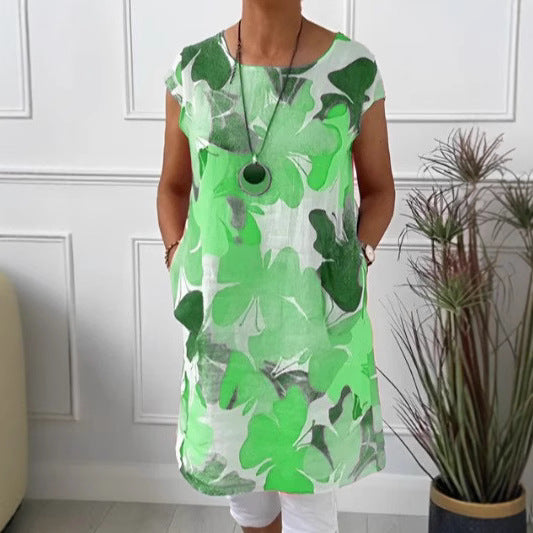 Damen Leichtes Strandkleid mit floralem Muster und Taschen Heidi-Mode