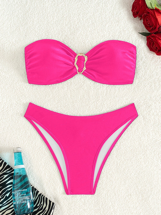 Damen Bandeau-Bikini mit eleganter Goldschließe EB