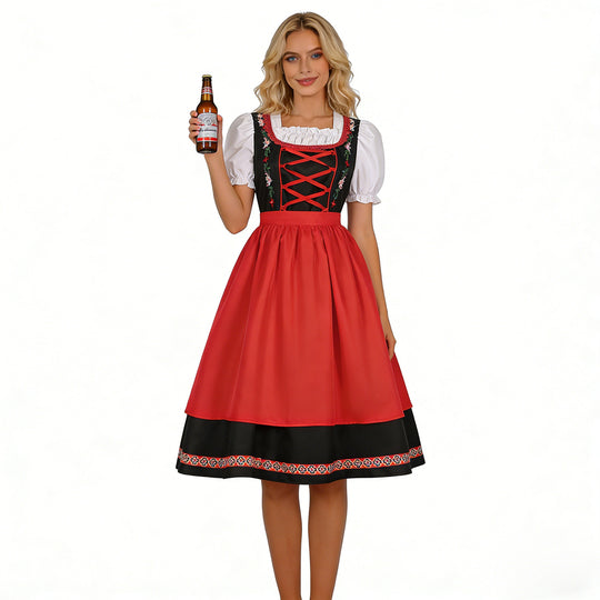 Damen nan traditionelles Dirndlkleid mit besticktem Mieder, Puffärmeln und Schürze EB