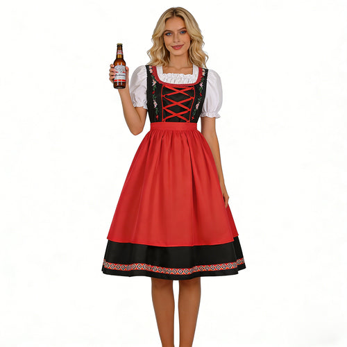 Damen nan traditionelles Dirndlkleid mit besticktem Mieder, Puffärmeln und Schürze EB
