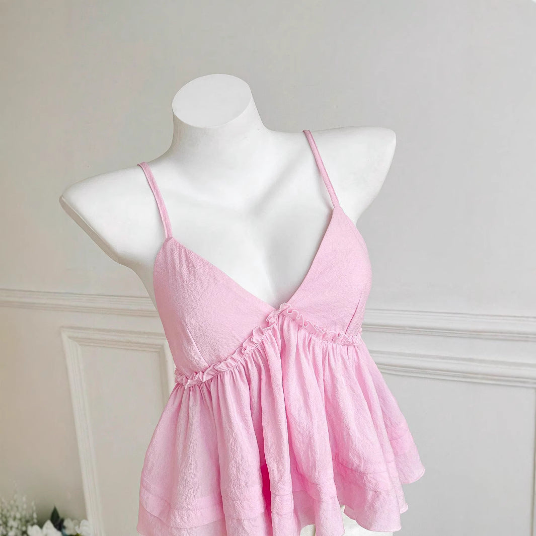 Damen asymmetrisches Top mit Rüschen und tiefem V-Ausschnitt EB