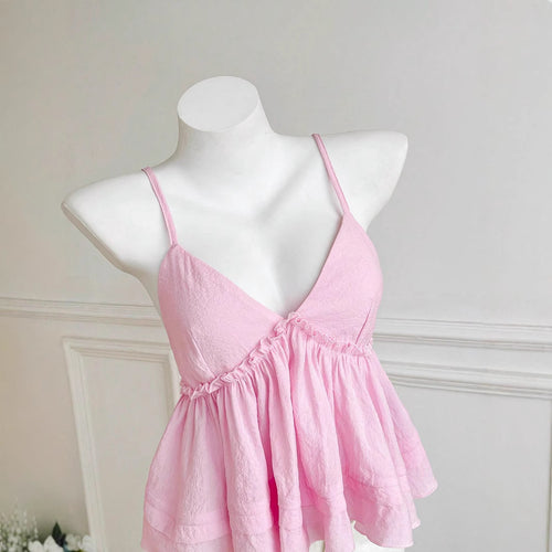 Damen asymmetrisches Top mit Rüschen und tiefem V-Ausschnitt EB
