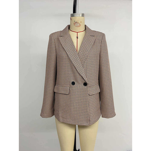 Damen kariertes Oversized Blazerjackett mit doppelter Knopfleiste EB