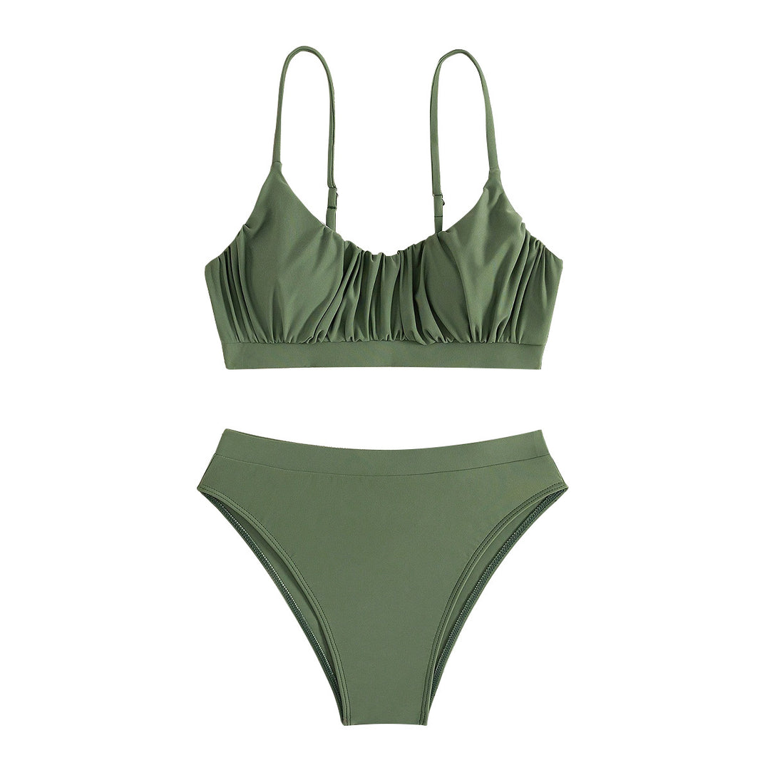 Damen Push-Up Bikini mit gerafftem Oberteil und hohem Bund EB