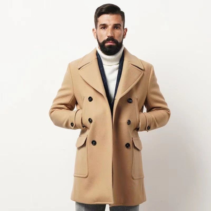 Herren modischer Doppeltbreasted Mantel mit praktischen Taschen EB