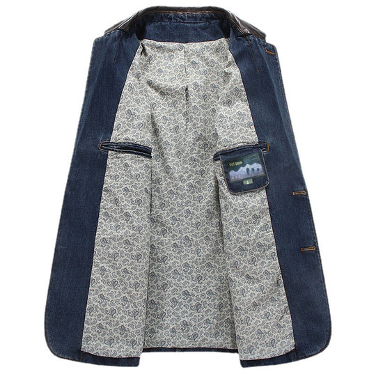 Herren Jeansblazer mit Lederoptikdetails und floral gefüttertem Innenfutter EB
