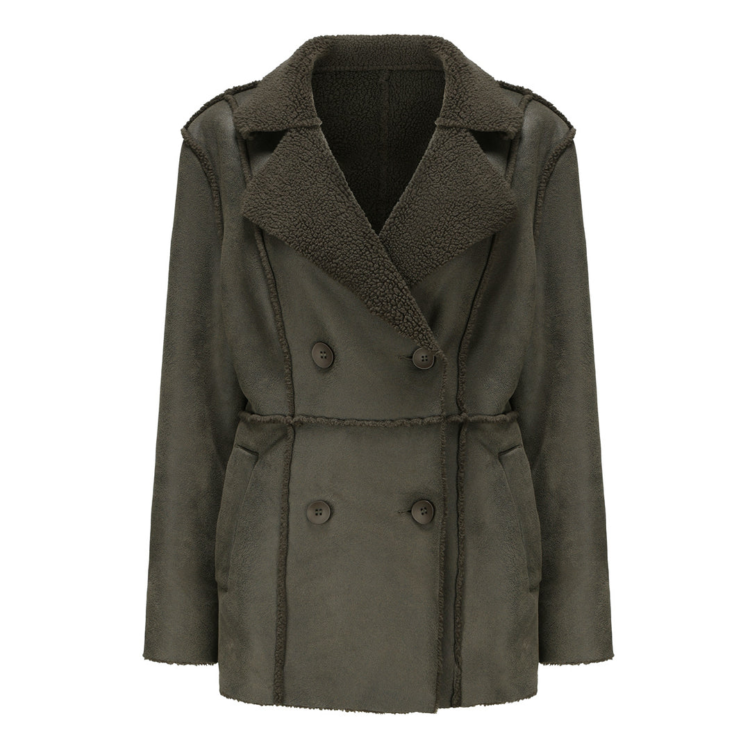 Damen modische Übergangsjacke mit kuscheligem Innenfutter und breitem Reverskragen EB