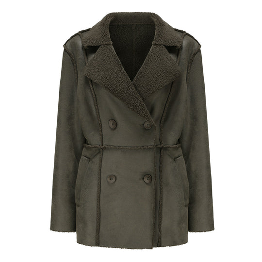 Damen modische Übergangsjacke mit kuscheligem Innenfutter und breitem Reverskragen EB