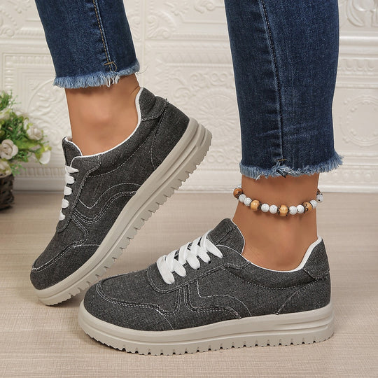 Damen lässige Denim-Sneaker mit gepolstertem Komfortfußbett und profilierter EVA-Laufsohle EB