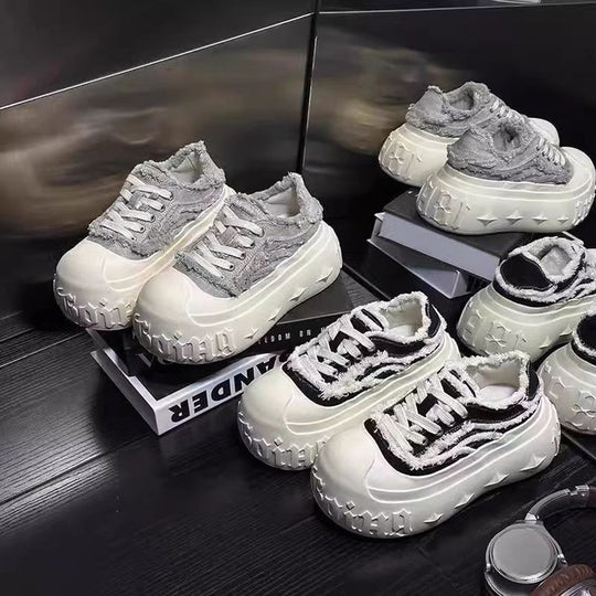 Damen Plüschige Chunky Sneakers mit dicker Sohle EB