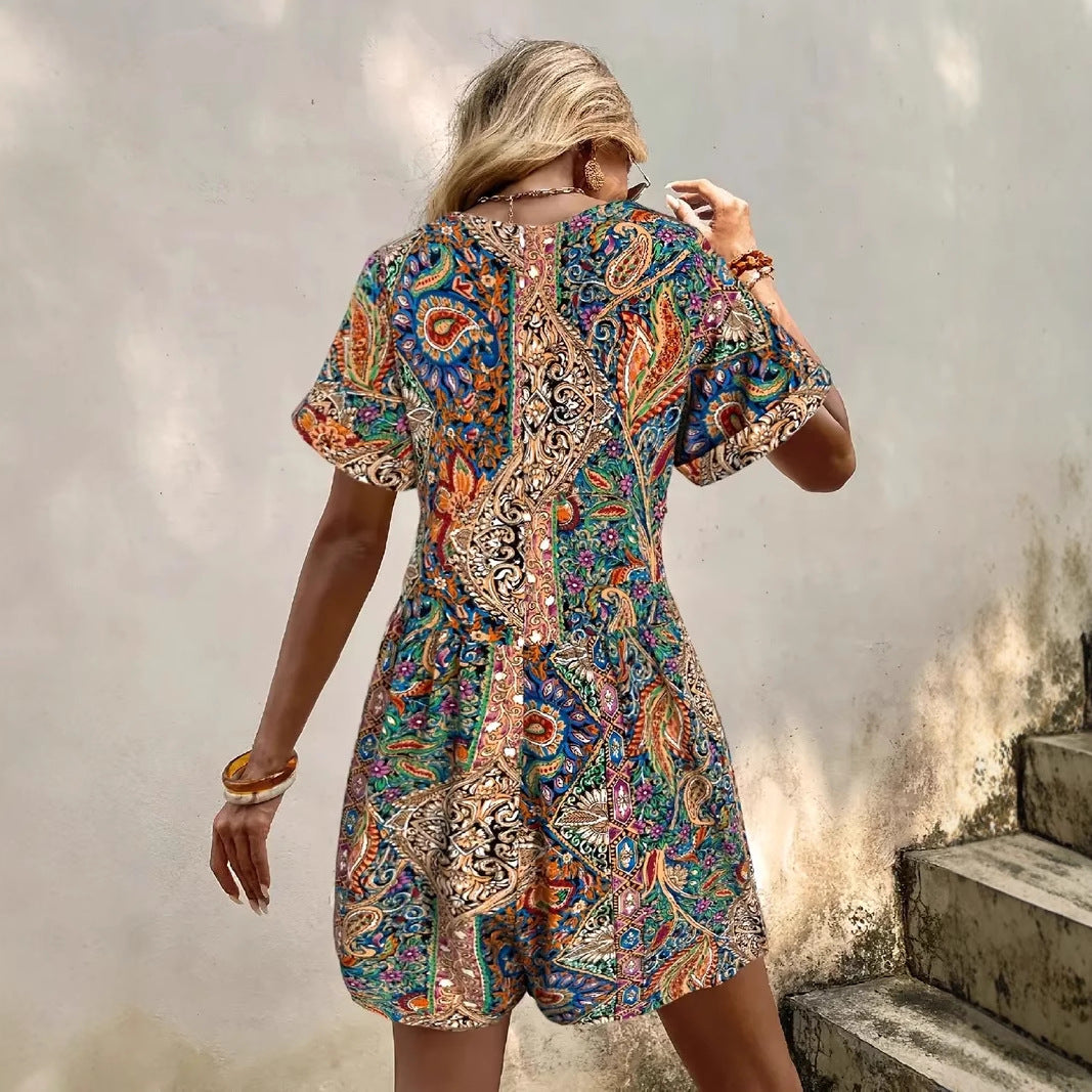 Damen lässiger Jumpsuit mit V-Ausschnitt und wickelbarem Design EB
