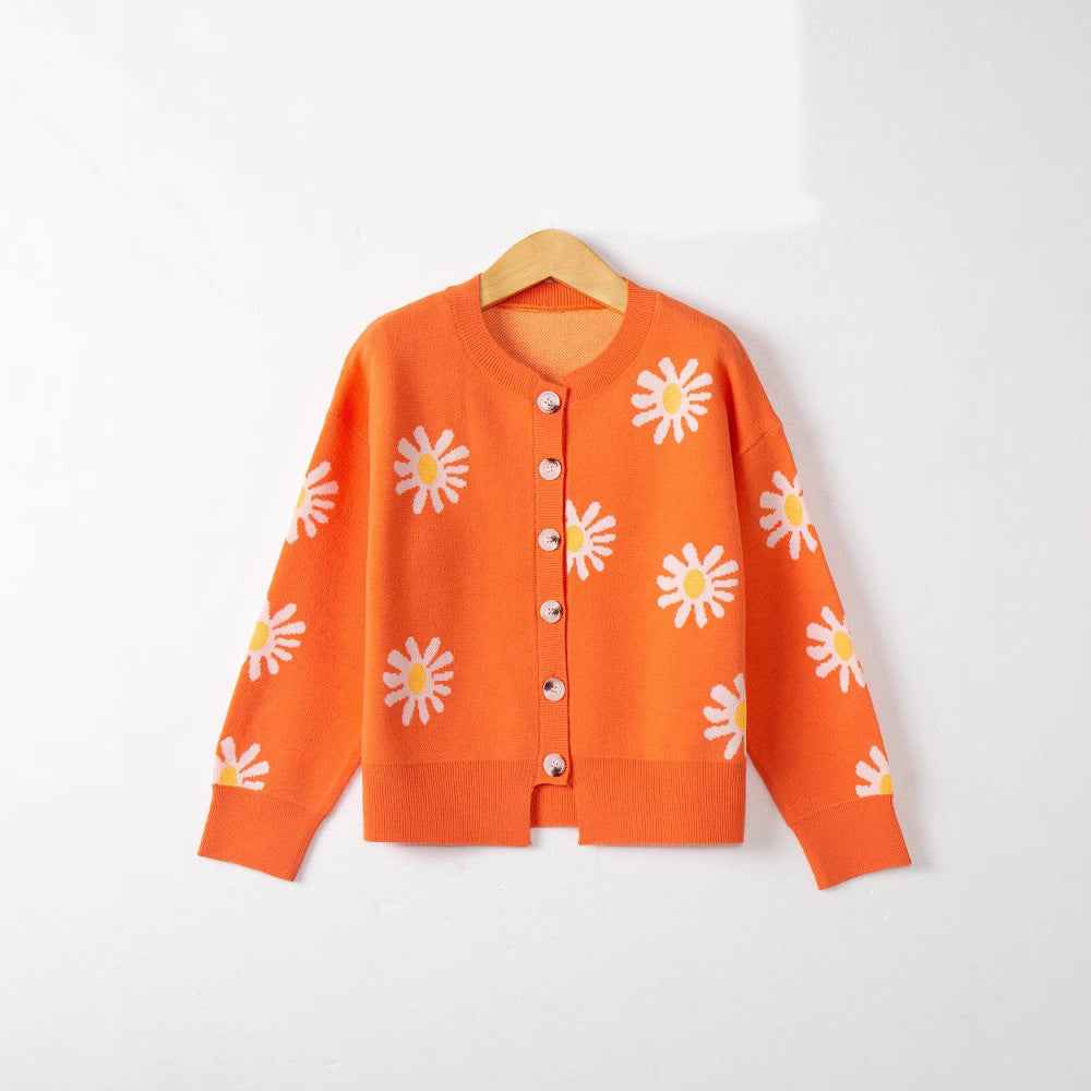 Damen Knopfpullover mit Blumenmuster EB