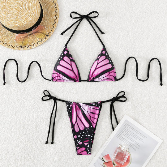 Damen Triangel-Bikini mit Schmetterling-Design und verstellbaren Bändern EB