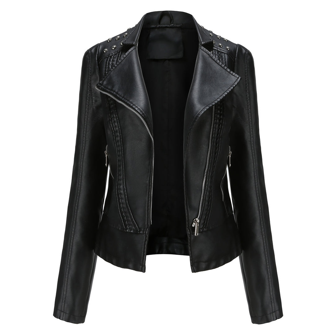 Damen nan Bikerjacke aus Kunstleder mit Nietenbesatz und asymmetrischem Reißverschluss EB
