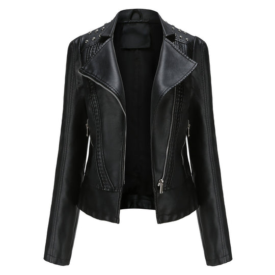 Damen nan Bikerjacke aus Kunstleder mit Nietenbesatz und asymmetrischem Reißverschluss EB