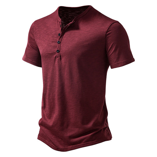 Herren Kurzarm Henley-T-Shirt mit Knopfleiste und atmungsaktivem Material EB