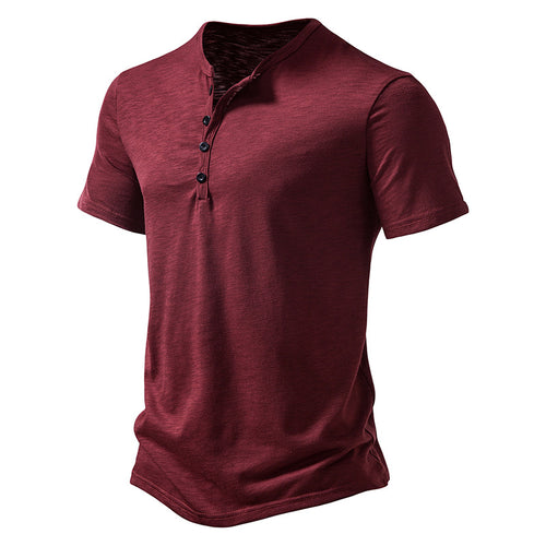 Herren Kurzarm Henley-T-Shirt mit Knopfleiste und atmungsaktivem Material EB