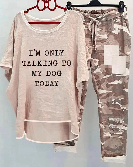 Damen Freizeit-Set mit lockerer Passform und einzigartigem Statement-Print Heidi-Mode