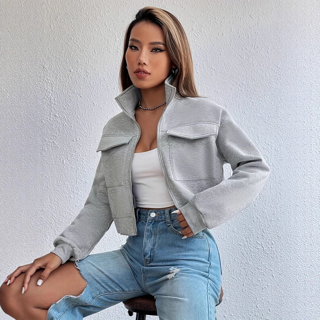 Damen modische Kurzjacke mit praktischen Aufsatztaschen und sportlichem Schnitt EB