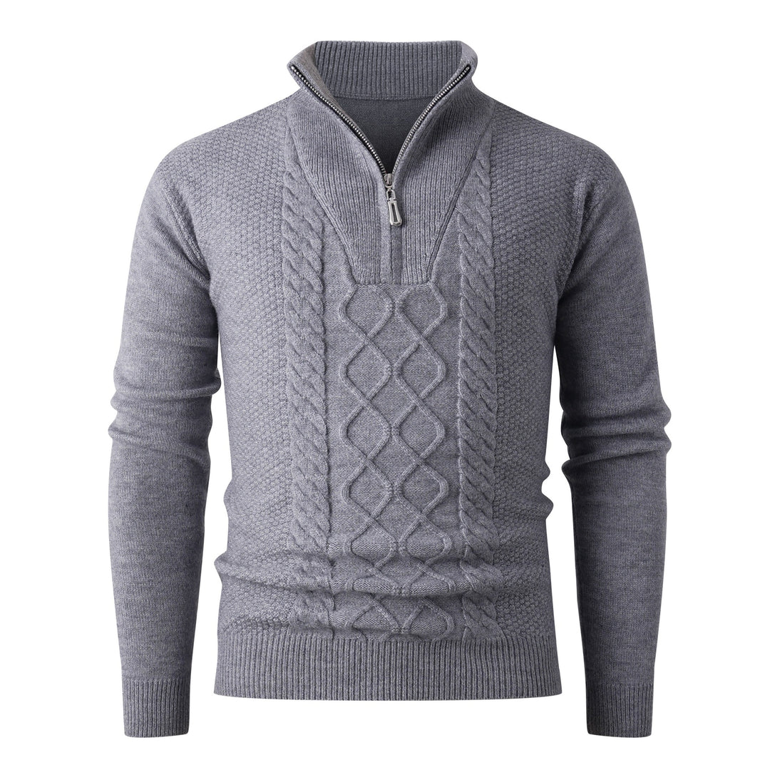Herren Eleganter Strickpullover mit hohem Kragen und Reißverschluss EB