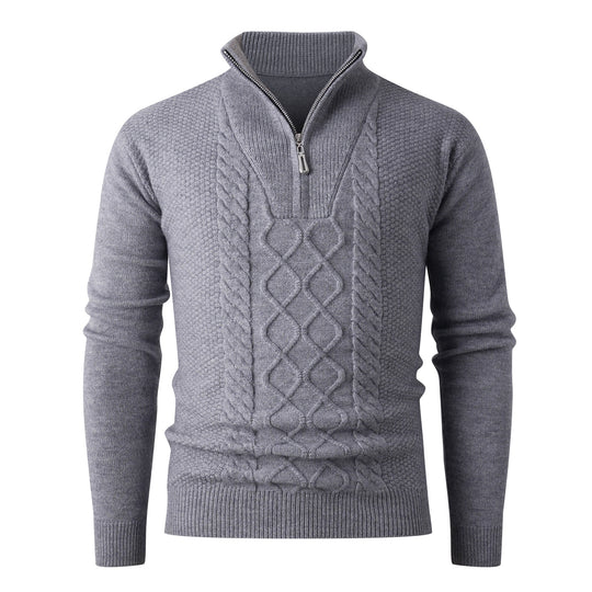 Herren Eleganter Strickpullover mit hohem Kragen und Reißverschluss EB