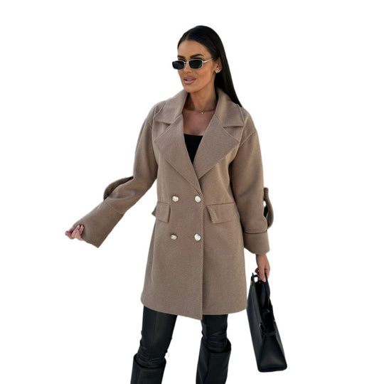 Damen Doppelreiher Oversized Blazer Mantel EB