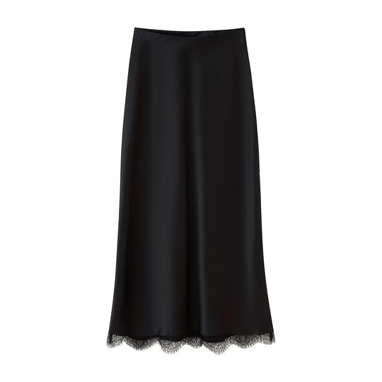 Damen Eleganter Midirock mit zartem Spitzenbesatz EB